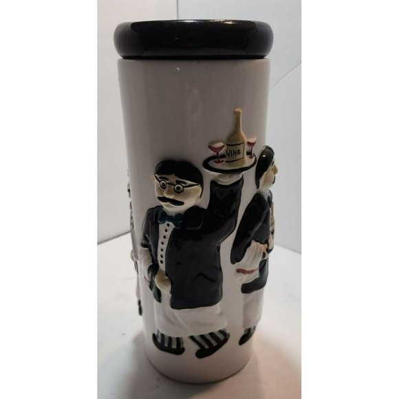 Houston Harvest Ceramic Tall Pasta Storage Container with Waiters in Relief - Picture 4 of 16